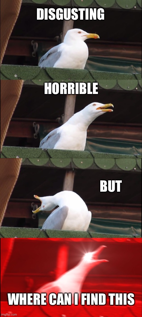 Inhaling Seagull Meme | DISGUSTING HORRIBLE BUT WHERE CAN I FIND THIS | image tagged in memes,inhaling seagull | made w/ Imgflip meme maker