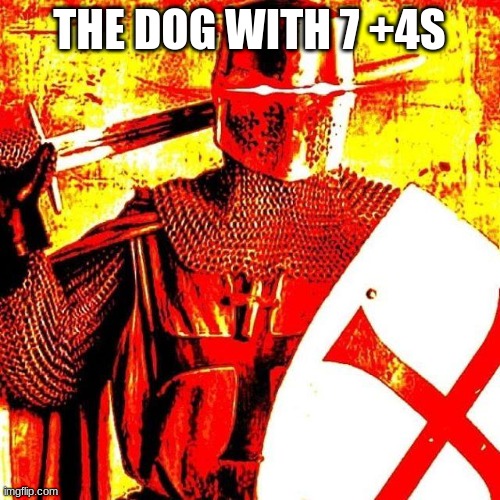 Deep Fried Crusader | THE DOG WITH 7 +4S | image tagged in deep fried crusader | made w/ Imgflip meme maker