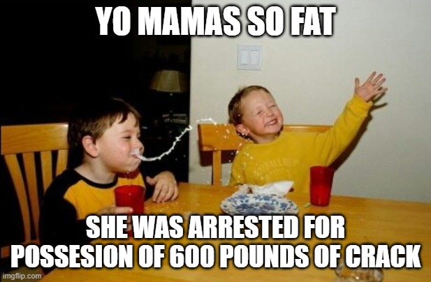 Yo Mamas So Fat |  YO MAMAS SO FAT; SHE WAS ARRESTED FOR POSSESION OF 600 POUNDS OF CRACK | image tagged in memes,yo mamas so fat | made w/ Imgflip meme maker