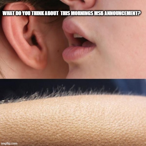 Whisper and Goosebumps |  WHAT DO YOU THINK ABOUT  THIS MORNINGS MSB ANNOUNCEMENT? | image tagged in whisper and goosebumps | made w/ Imgflip meme maker