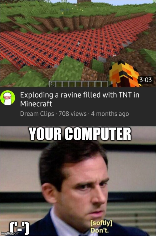 YOUR COMPUTER; ('-') | image tagged in michael scott don't softly | made w/ Imgflip meme maker