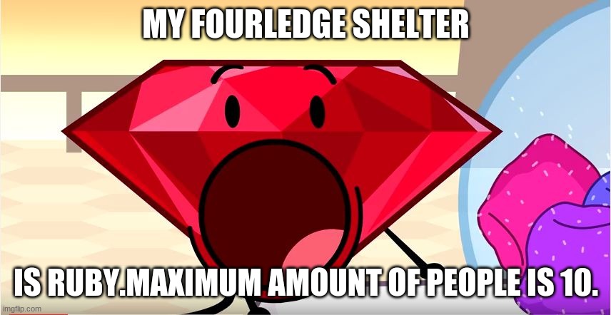 BFDI Ruby | MY FOURLEDGE SHELTER; IS RUBY.MAXIMUM AMOUNT OF PEOPLE IS 10. | image tagged in bfdi ruby,BattleForDreamIsland | made w/ Imgflip meme maker