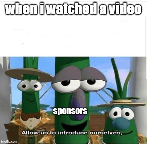 Allow us to introduce ourselves | when i watched a video; sponsors | image tagged in allow us to introduce ourselves | made w/ Imgflip meme maker