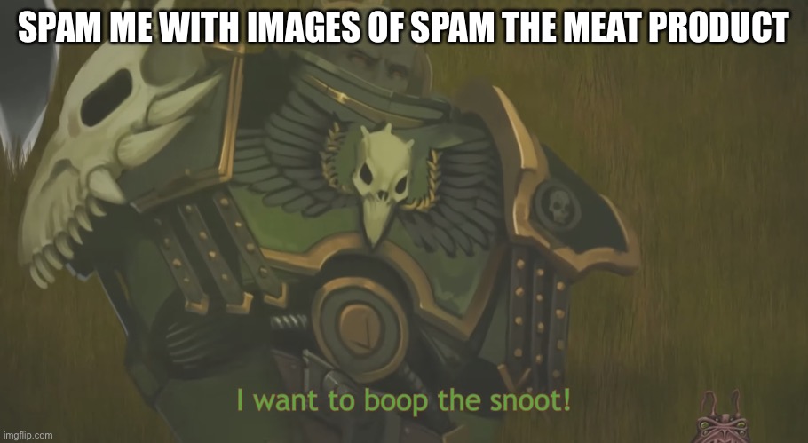 I want to boop the snoot! | SPAM ME WITH IMAGES OF SPAM THE MEAT PRODUCT | image tagged in i want to boop the snoot | made w/ Imgflip meme maker