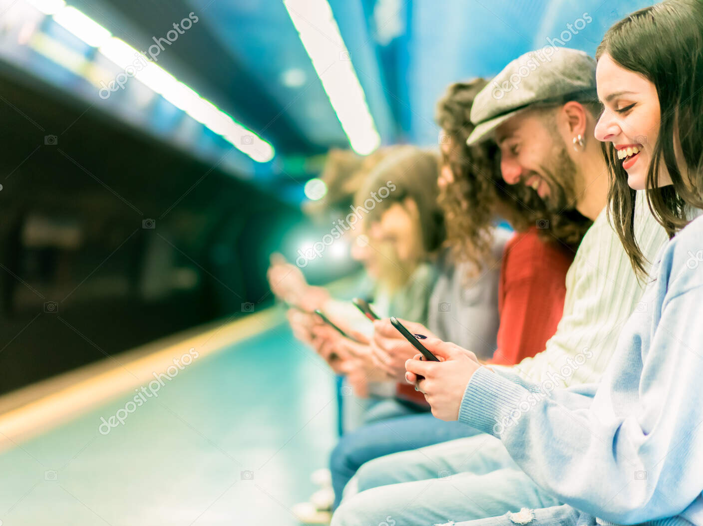 smiling on subway Blank Meme Template