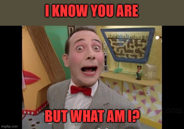 Pee Wee | I KNOW YOU ARE BUT WHAT AM I? | image tagged in pee wee | made w/ Imgflip meme maker