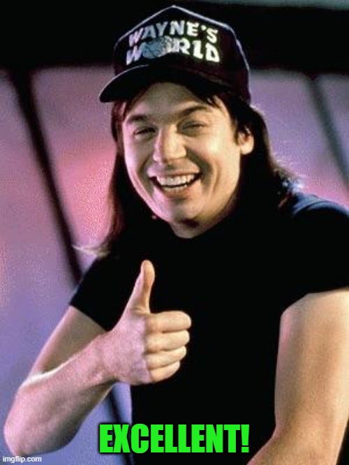 Wayne's world  | EXCELLENT! | image tagged in wayne's world | made w/ Imgflip meme maker