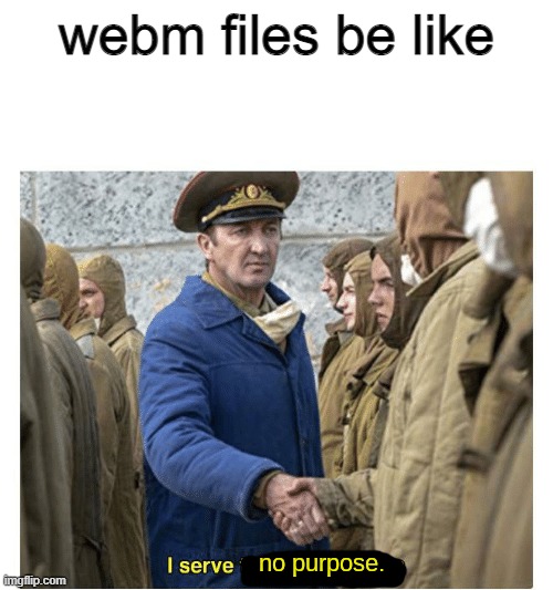 imma nerd | webm files be like | image tagged in i serve no purpose | made w/ Imgflip meme maker