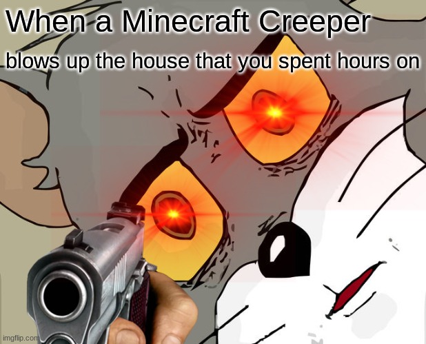 Creeper AWW MAN | When a Minecraft Creeper; blows up the house that you spent hours on | image tagged in mad | made w/ Imgflip meme maker