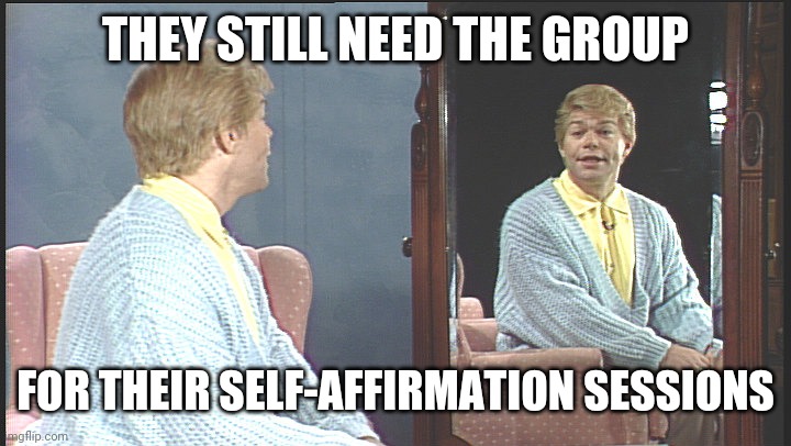 THEY STILL NEED THE GROUP FOR THEIR SELF-AFFIRMATION SESSIONS | made w/ Imgflip meme maker