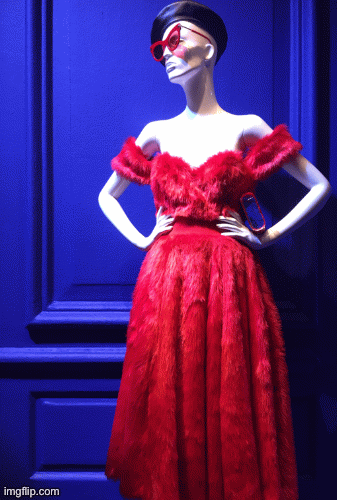 Queen Dido’s Last Stance | image tagged in fashion,sara battaglia,window design,saks fifth avenue,greek mythology,brian einersen | made w/ Imgflip images-to-gif maker