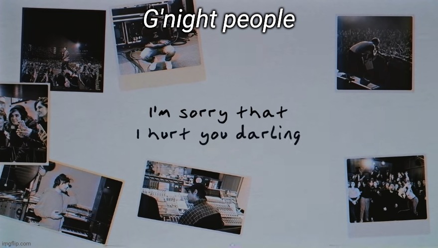 Time to cry myself to sleep | G'night people | image tagged in i'm sorry that i hurt you darling | made w/ Imgflip meme maker