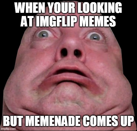 funny meme | WHEN YOUR LOOKING AT IMGFLIP MEMES; BUT MEMENADE COMES UP | image tagged in fat person being shocked | made w/ Imgflip meme maker