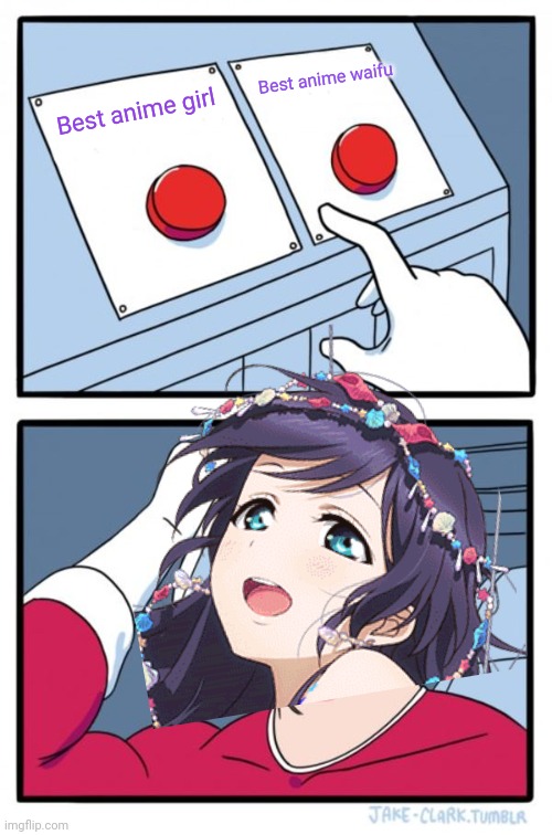 Nozomi problems | Best anime waifu; Best anime girl | image tagged in memes,two buttons,nozomi,love live | made w/ Imgflip meme maker
