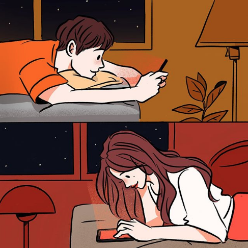 High Quality Boy and Girl Texting Blank Meme Template