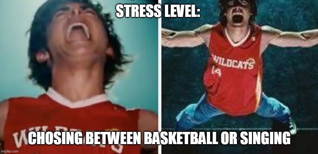 STRESS LEVEL:; CHOSING BETWEEN BASKETBALL OR SINGING | made w/ Imgflip meme maker