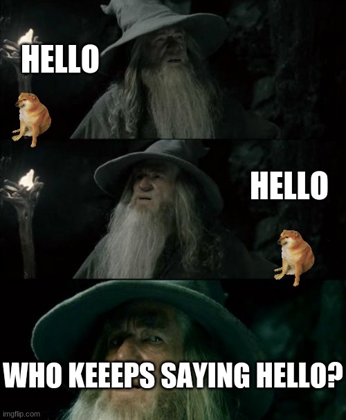 HELLOOOOOOOOOOOOOOOOOOOOOOOOOOOOOOOo | HELLO; HELLO; WHO KEEEPS SAYING HELLO? | image tagged in memes,confused gandalf | made w/ Imgflip meme maker