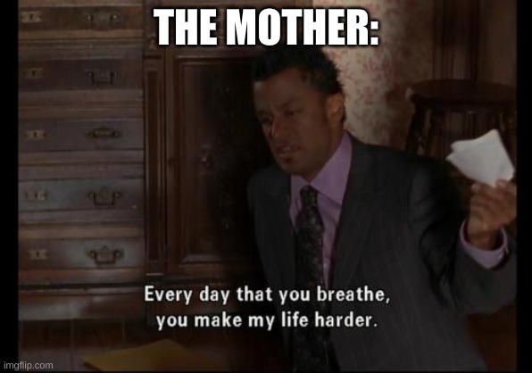EVeryday that you breathe, you make my life harder. | THE MOTHER: | image tagged in everyday that you breathe you make my life harder | made w/ Imgflip meme maker
