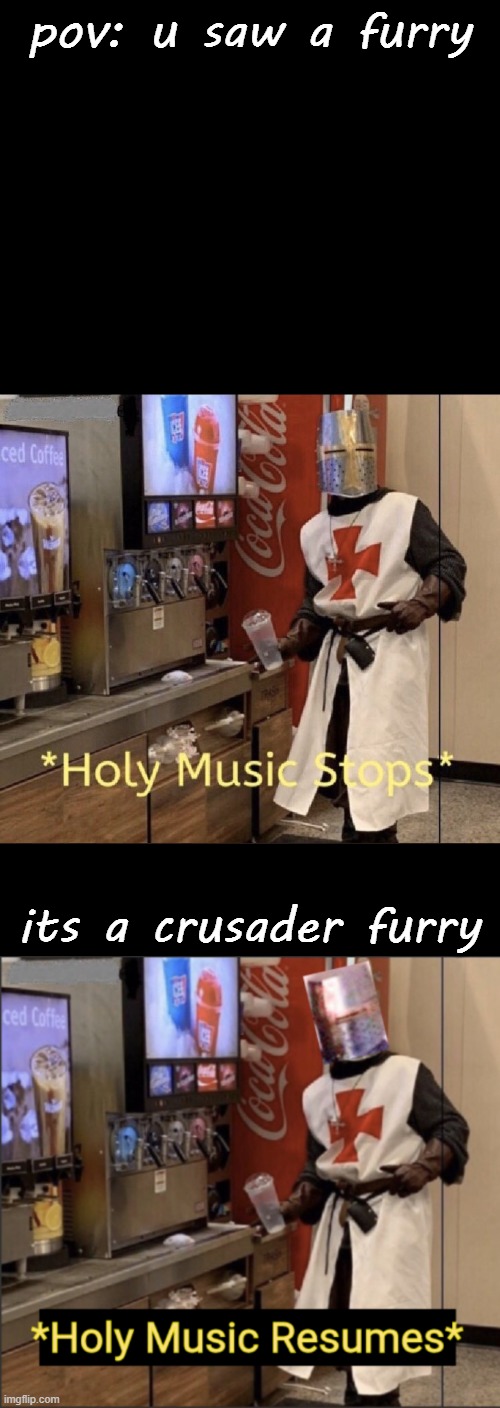 y e s | pov: u saw a furry; its a crusader furry | image tagged in holy music stops,holy music resumes | made w/ Imgflip meme maker