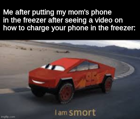 this would be me if i was dumb enough | Me after putting my mom's phone in the freezer after seeing a video on how to charge your phone in the freezer: | image tagged in i am smort | made w/ Imgflip meme maker