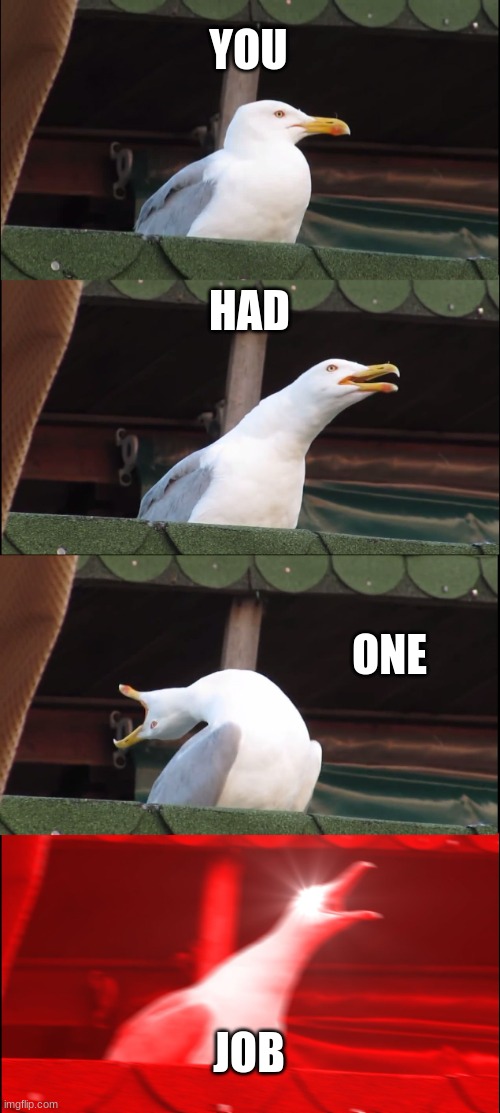 Inhaling Seagull Meme | YOU HAD ONE JOB | image tagged in memes,inhaling seagull | made w/ Imgflip meme maker