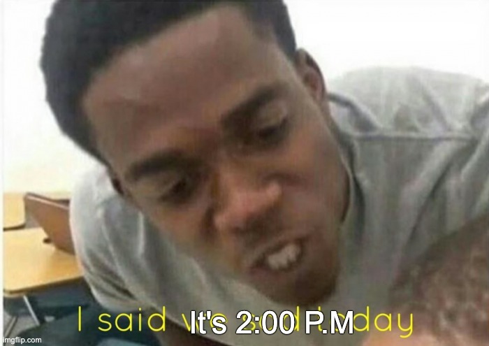 i said we ____ today | It's 2:00 P.M | image tagged in i said we ____ today | made w/ Imgflip meme maker