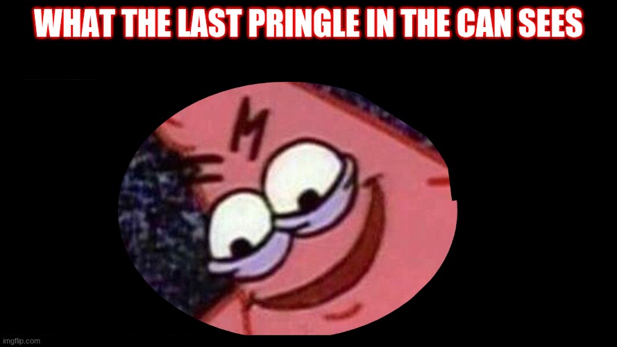 evil pat | WHAT THE LAST PRINGLE IN THE CAN SEES | image tagged in evil patrick | made w/ Imgflip meme maker