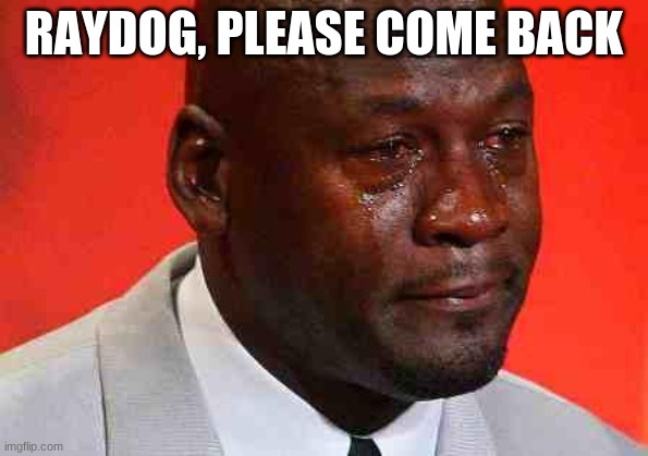Please everyone i wondering :((((((( | RAYDOG, PLEASE COME BACK | image tagged in crying michael jordan,please come back raydog,raydog,sad | made w/ Imgflip meme maker