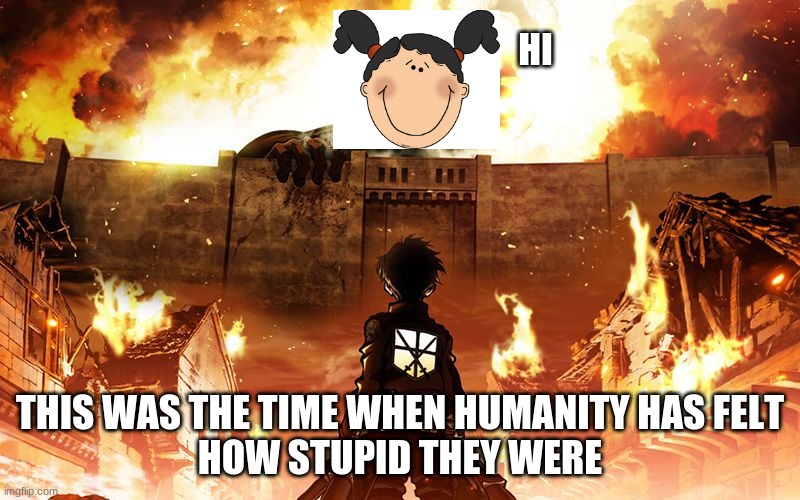 Attack On Titan | HI; THIS WAS THE TIME WHEN HUMANITY HAS FELT
HOW STUPID THEY WERE | image tagged in attack on titan | made w/ Imgflip meme maker