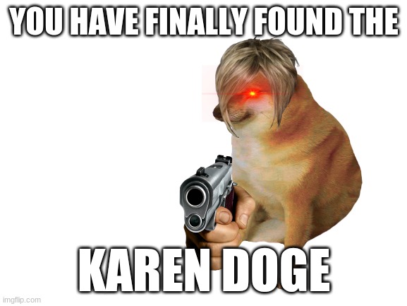 she hates memes | YOU HAVE FINALLY FOUND THE; KAREN DOGE | image tagged in doge | made w/ Imgflip meme maker