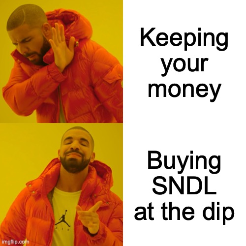 Drake Hotline Bling Meme | Keeping your money; Buying SNDL at the dip | image tagged in memes,drake hotline bling | made w/ Imgflip meme maker