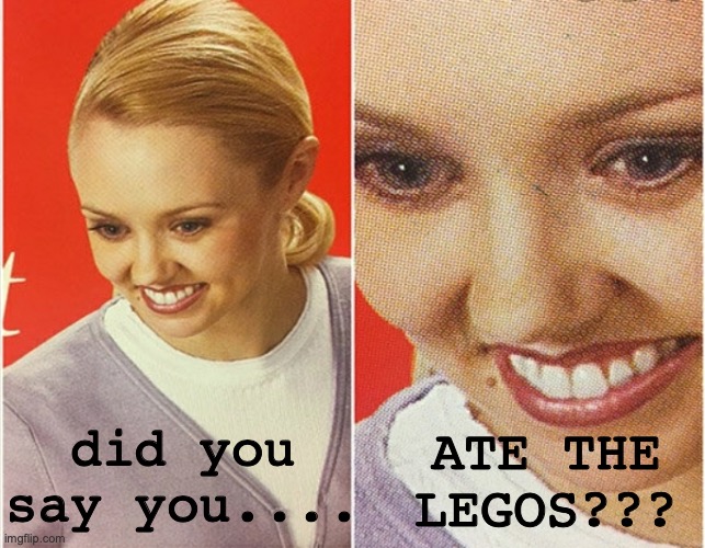 WAIT WHAT? | did you say you.... ATE THE LEGOS??? | image tagged in wait what | made w/ Imgflip meme maker