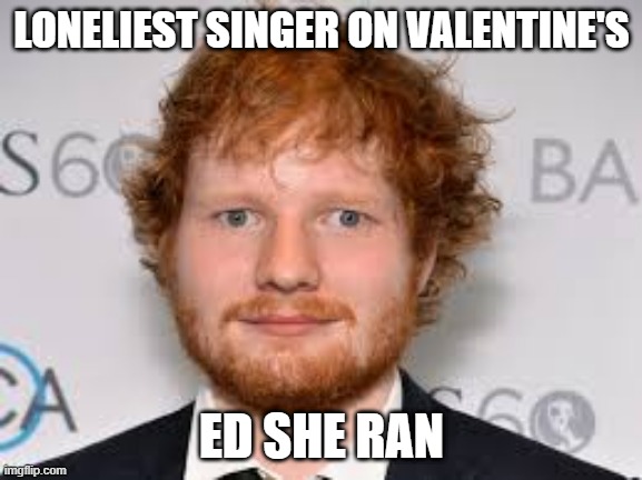 LONELIEST SINGER ON VALENTINES | LONELIEST SINGER ON VALENTINE'S; ED SHE RAN | image tagged in sheeran,derpy,valentine | made w/ Imgflip meme maker