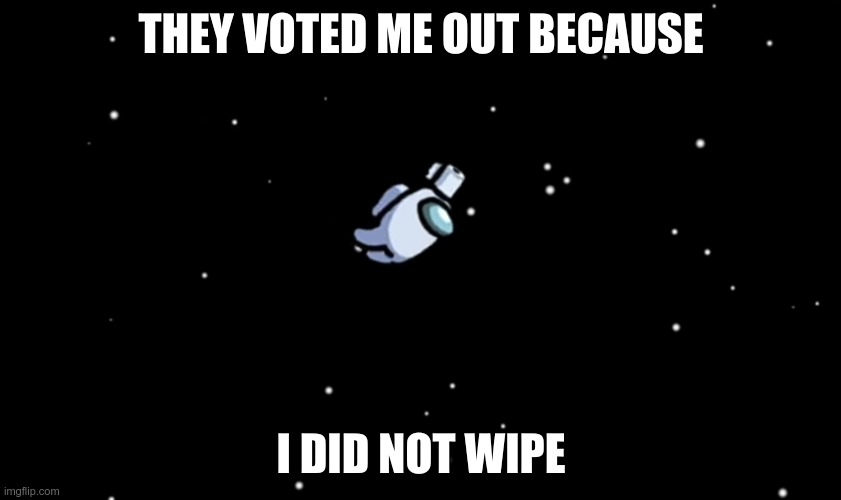 Among Us ejected | THEY VOTED ME OUT BECAUSE; I DID NOT WIPE | image tagged in among us ejected | made w/ Imgflip meme maker