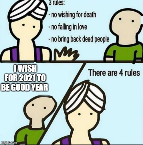 3 wishes | I WISH FOR 2021 TO BE GOOD YEAR | image tagged in 3 wishes | made w/ Imgflip meme maker