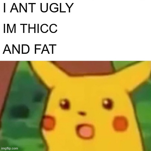 Surprised Pikachu | I ANT UGLY; IM THICC; AND FAT | image tagged in memes,surprised pikachu | made w/ Imgflip meme maker