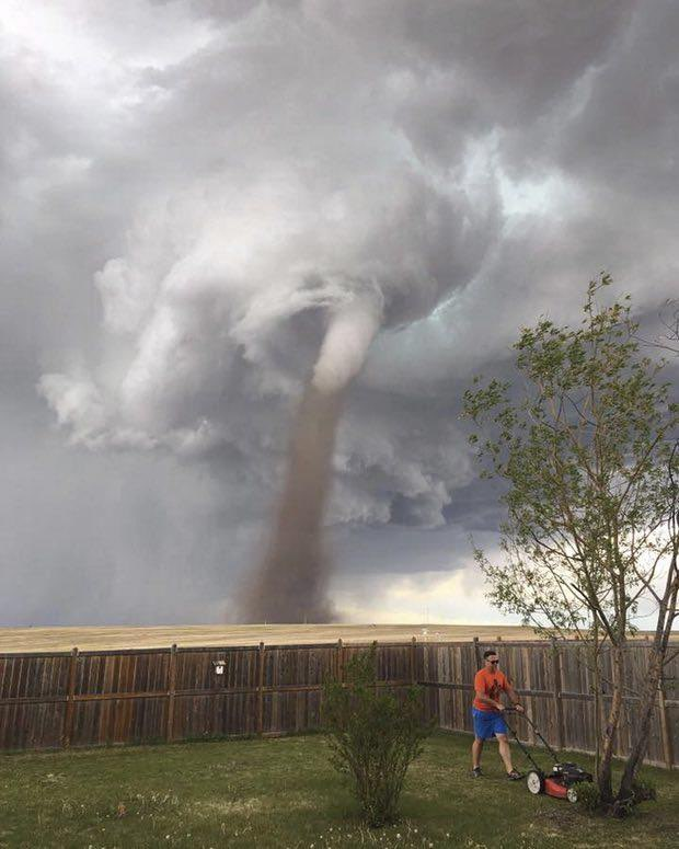 Mowing before the tornado Blank Meme Template