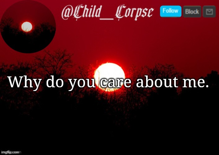 I'm just a stranger on the internet | Why do you care about me. | image tagged in child_corpse announcement template | made w/ Imgflip meme maker