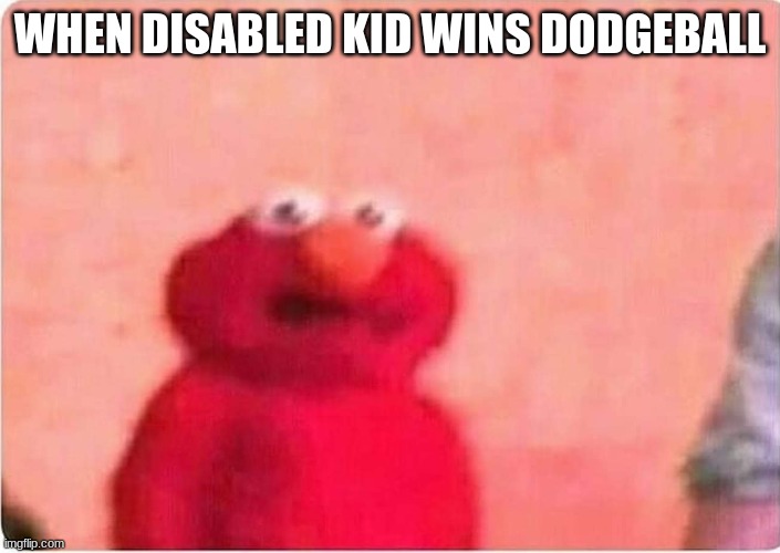 hmmmmmm | WHEN DISABLED KID WINS DODGEBALL | image tagged in sickened elmo | made w/ Imgflip meme maker