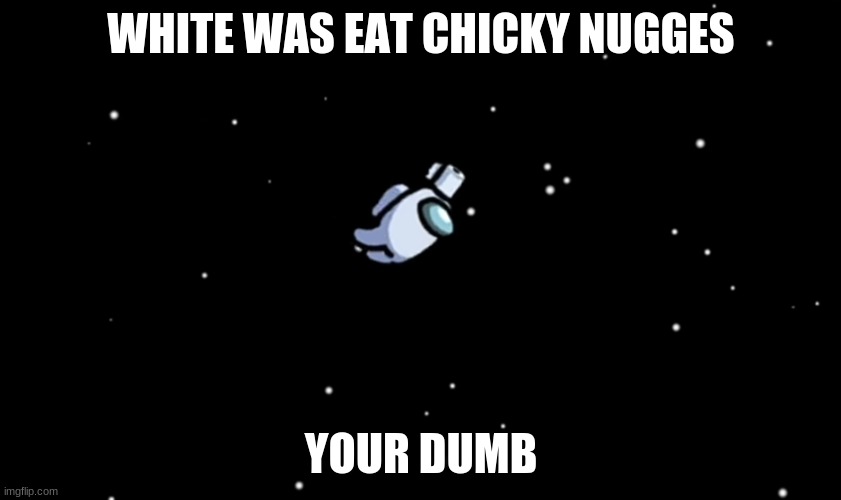 Among Us ejected | WHITE WAS EAT CHICKY NUGGES; YOUR DUMB | image tagged in among us ejected | made w/ Imgflip meme maker