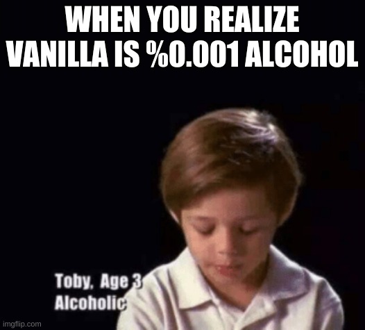 WHEN YOU REALIZE VANILLA IS %0.001 ALCOHOL | image tagged in toby | made w/ Imgflip meme maker