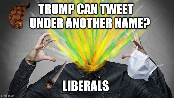 Exploding brain/head | TRUMP CAN TWEET UNDER ANOTHER NAME? LIBERALS | image tagged in exploding brain/head | made w/ Imgflip meme maker