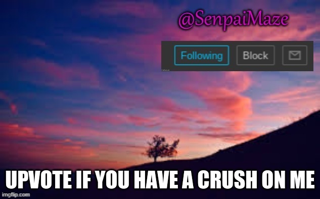 y u h | UPVOTE IF YOU HAVE A CRUSH ON ME | image tagged in sunset | made w/ Imgflip meme maker