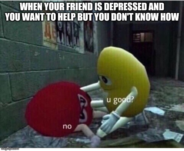 U Good No | WHEN YOUR FRIEND IS DEPRESSED AND YOU WANT TO HELP BUT YOU DON'T KNOW HOW | image tagged in u good no | made w/ Imgflip meme maker
