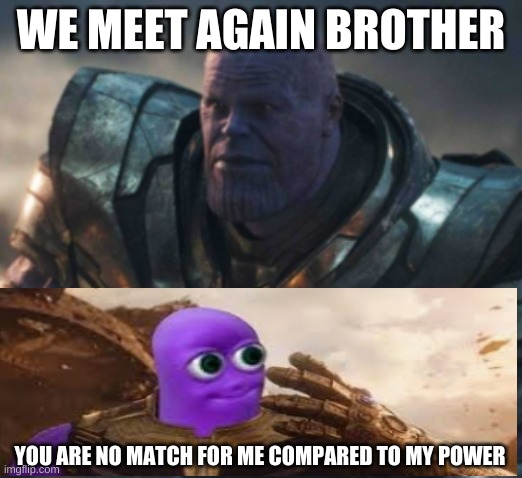 the story it is | WE MEET AGAIN BROTHER; YOU ARE NO MATCH FOR ME COMPARED TO MY POWER | image tagged in memes | made w/ Imgflip meme maker