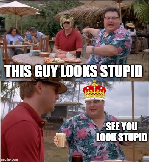 stupid looks | THIS GUY LOOKS STUPID; SEE YOU LOOK STUPID | image tagged in memes,see nobody cares | made w/ Imgflip meme maker