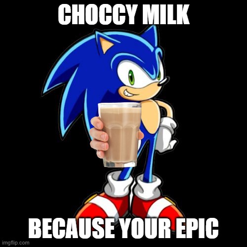 Sonic Choccy milk |  CHOCCY MILK; BECAUSE YOUR EPIC | image tagged in memes,you're too slow sonic | made w/ Imgflip meme maker