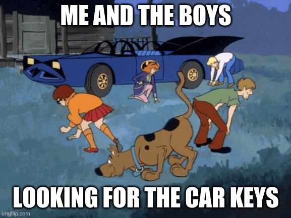 Scooby Doo Search | ME AND THE BOYS; LOOKING FOR THE CAR KEYS | image tagged in scooby doo search | made w/ Imgflip meme maker