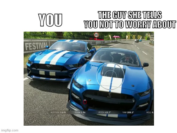 ford shelby Vs mustang gt | THE GUY SHE TELLS YOU NOT TO WORRY ABOUT; YOU | made w/ Imgflip meme maker