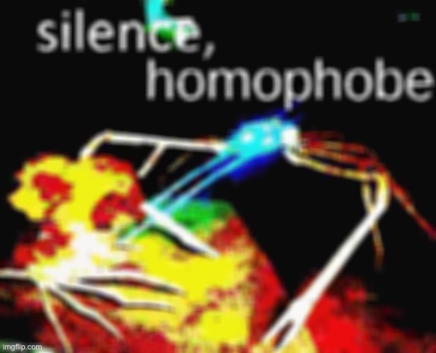 Under Beez/Kami homophobes shall be silenced and crab-walked out of the stream | image tagged in silence homophobe deep-fried posterized,homophobe,homophobia,silence crab,imgflip trolls,internet trolls | made w/ Imgflip meme maker